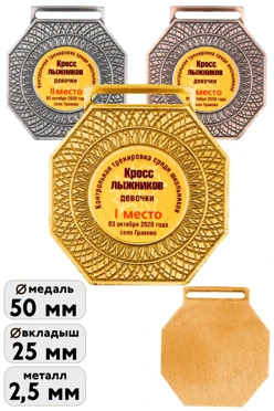 Медаль металлическая МК358 50мм с шильдом 25мм