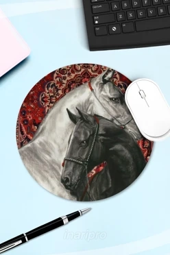 Коврик для мыши круглый с принтом "Horses"