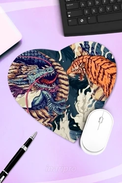 Коврик для мыши в форме сердца с принтом "Dragon and tiger"