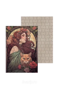 Пазл картонный А4 с принтом "Girl with a cat"