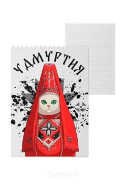 Блокнот фирменный А5 на пружине (40 листов) с принтом "Kitty in a suit of Udmurtia"