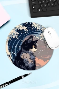 Коврик для мыши круглый с принтом "Cat on the waves"