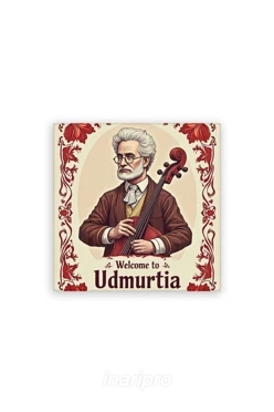 Магнит из дерева 6х6 см квадрат, с принтом "Welcome to Udmurtia"