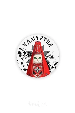 Магнит из дерева 5х5 см круг, с принтом "Udmurt cat"